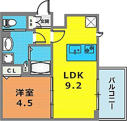 プレサンスTHE神戸 1LDKの間取図画像