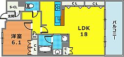 ザ・パークハウス神戸春日野道 1LDKの間取図画像