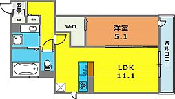 マルベリー甲南山手 1LDKの間取図画像
