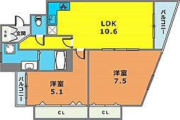 マノワール・ラ山本通 2LDKの間取図画像