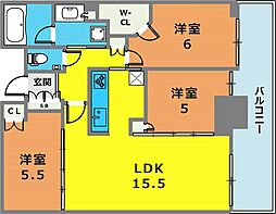 シティタワー神戸三宮 3LDKの間取図画像