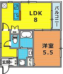 グランメール浜中町 1LDKの間取図画像