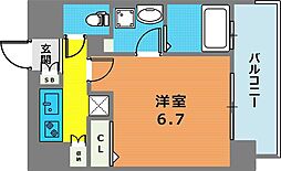 アルファレガロ甲南山手 1Kの間取図画像