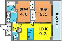 プレサンスTHE神戸 2LDKの間取図画像