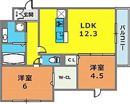 D-room灘北通 2LDKの間取図画像