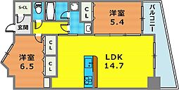 レジュールザ・元町駅前 2LDKの間取図画像