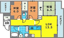 エスリード三宮フラワーロード 3LDKの間取図画像
