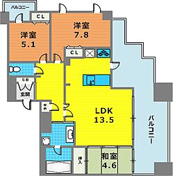 プレジール三ノ宮 3LDKの間取図画像
