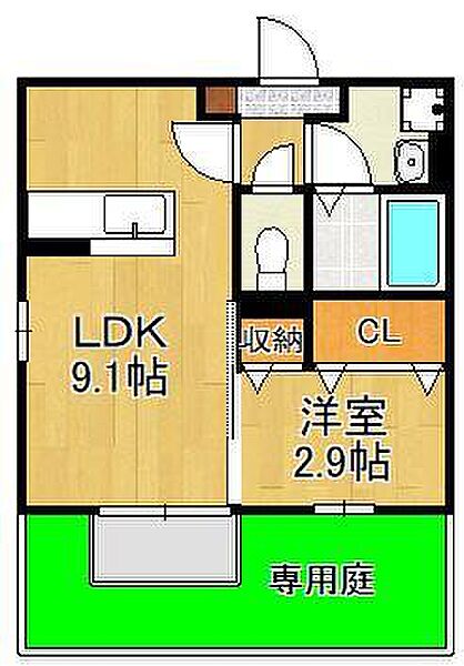 D-ROOM下富野 ｜福岡県北九州市小倉北区下富野2丁目(賃貸アパート1LDK・1階・30.29㎡)の写真 その2