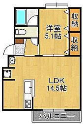 田の浦ハイツ 1LDKの間取図画像
