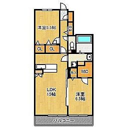ブラン・ノワール赤坂 2LDKの間取図画像