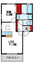 ボヌールアンドゥロワC 2階1LDKの間取り