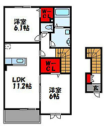 グランドヒルズIII 2階2LDKの間取り