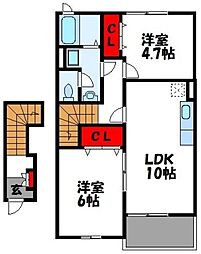 グラン・リーオB 2LDKの間取図画像