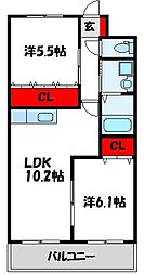 ピースフル・ユウ 2LDKの間取図画像