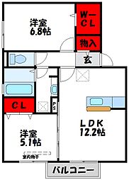 レスポアール1 2LDKの間取図画像