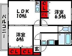セジュール赤間駅前E 2LDKの間取図画像