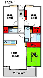 アンピールマンション赤間駅前 3LDKの間取図画像