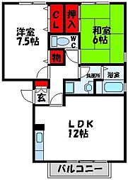 セジュール美幸A 2LDKの間取図画像