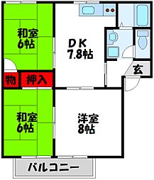 ガーデンシティー御牧A棟 3DKの間取図画像
