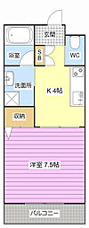 アーバンヒルズ元浜 1Kの間取図画像