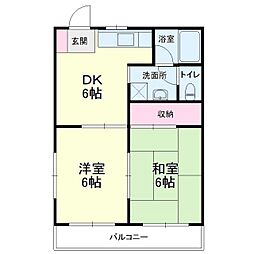 ウイング高丘1 2DKの間取図画像