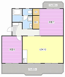 Eマンション 2LDKの間取図画像