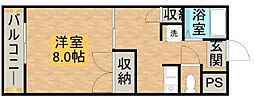 ソレアード幸 1Kの間取図画像