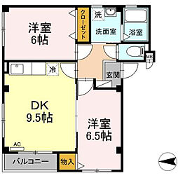 プリムヴェール 2DKの間取図画像