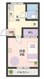 ユニオンハイツ 1Kの間取図画像
