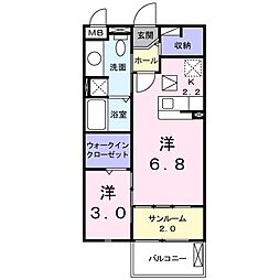 フィオーレ西都 1LDKの間取図画像