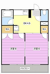 コーポ美和 2DKの間取図画像