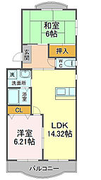 アプリットハマナコ 2LDKの間取図画像