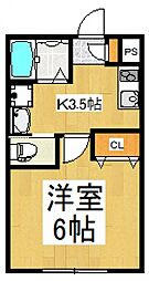 エルワイフ 1Kの間取図画像