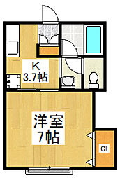 柳ハイツ 1Kの間取図画像