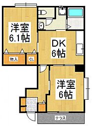 マーヴェラス21 2DKの間取図画像