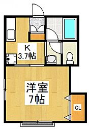 柳ハイツ 1Kの間取図画像