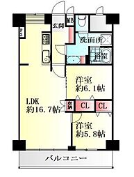 ライオンズマンション大和 2LDKの間取図画像