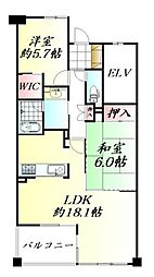 クレア角五郎グレースコート 2LDKの間取図画像