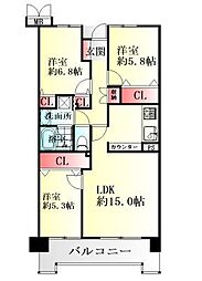ロイヤルシャトー泉中央ヒルズ 3LDKの間取図画像