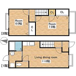 JR北陸本線 長浜駅 徒歩34分の賃貸テラスハウス 1階2LDKの間取り