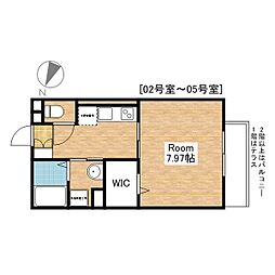 JR北陸本線 長浜駅 徒歩22分の賃貸アパート 2階1Kの間取り