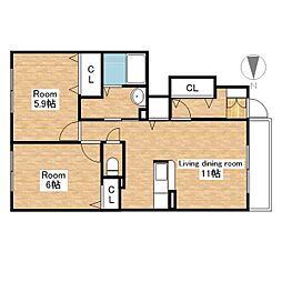 ソルレヴェンテウーノ 2LDKの間取図画像
