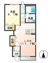 ハイツメープル 1階1LDKの間取り