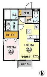 カーサ・ヴィオラB 1階1LDKの間取り