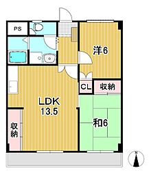 カーサ・ヴェルサーレ 2LDKの間取図画像