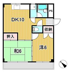 鮎川マンション 2DKの間取図画像