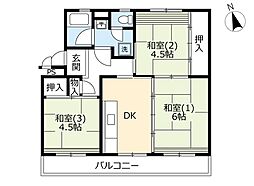 UR都市機構春日部小渕団地2号棟 3DKの間取図画像