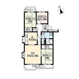 UR都市機構三郷早稲田パークハイツ7-6-2 3LDKの間取図画像