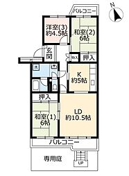 UR都市機構三郷早稲田パークハイツ7-6-2 3LDKの間取図画像